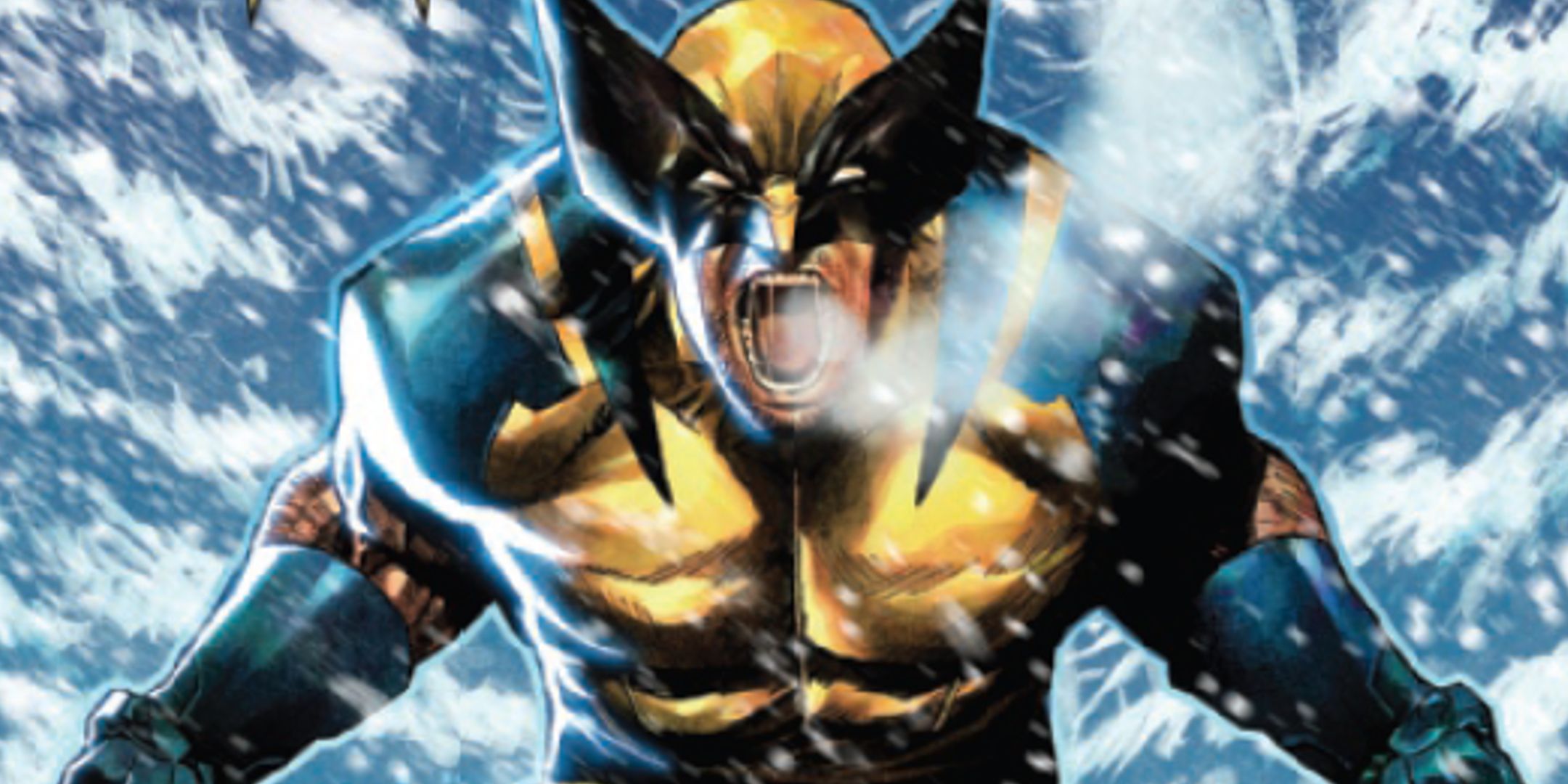 Wolverine gritando na selva canadense com neve caindo na capa de Wolverine #1 2024