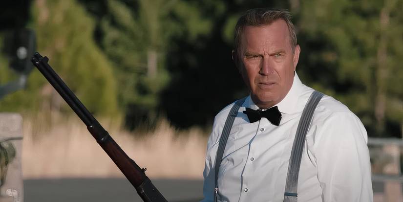 Kevin Costner as John Dutton is defending himself and his land with a gun in Yellowstone.