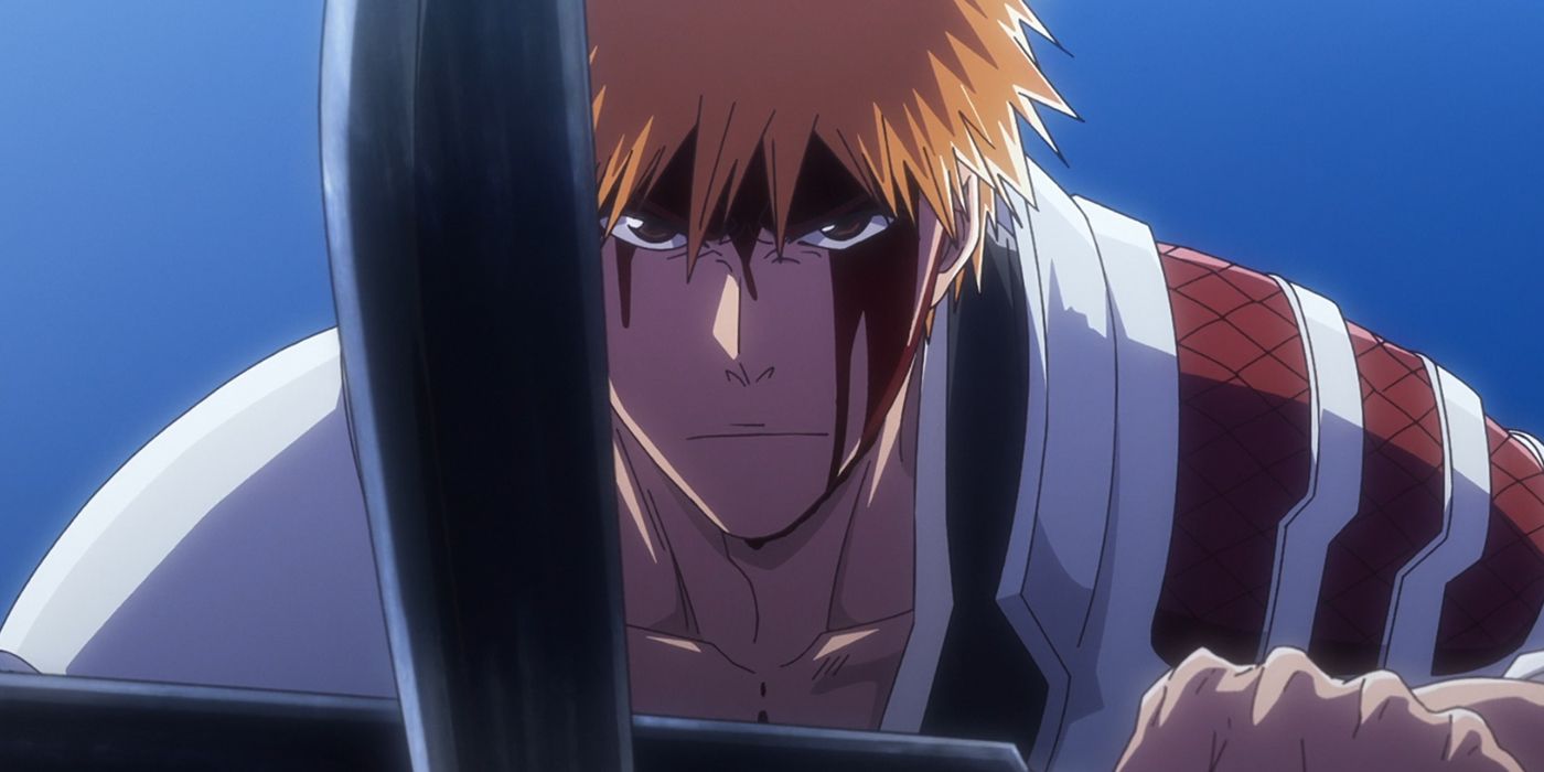 A bloody Ichigo crosses his twin swords in Bleach Thousand-Year Blood War
