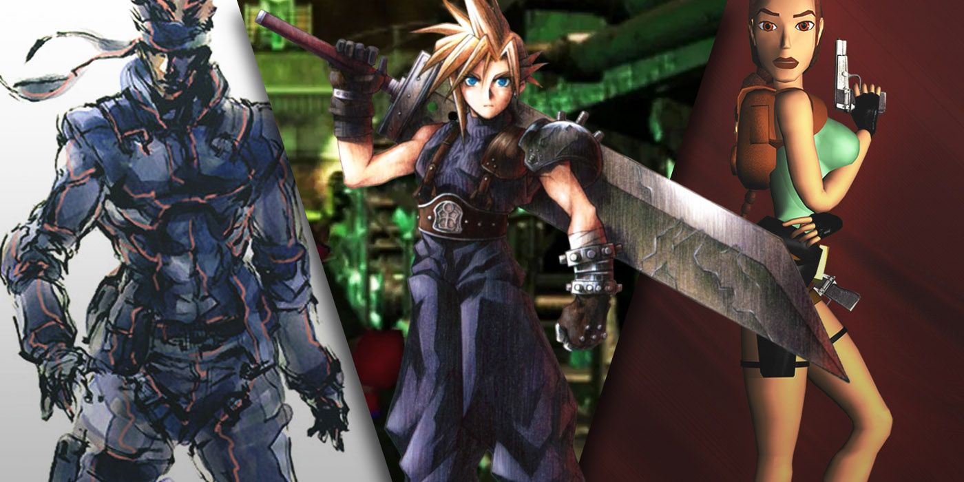 Images of Cloud, Snake and Lara Croft from PlayStation One games are spliced together.