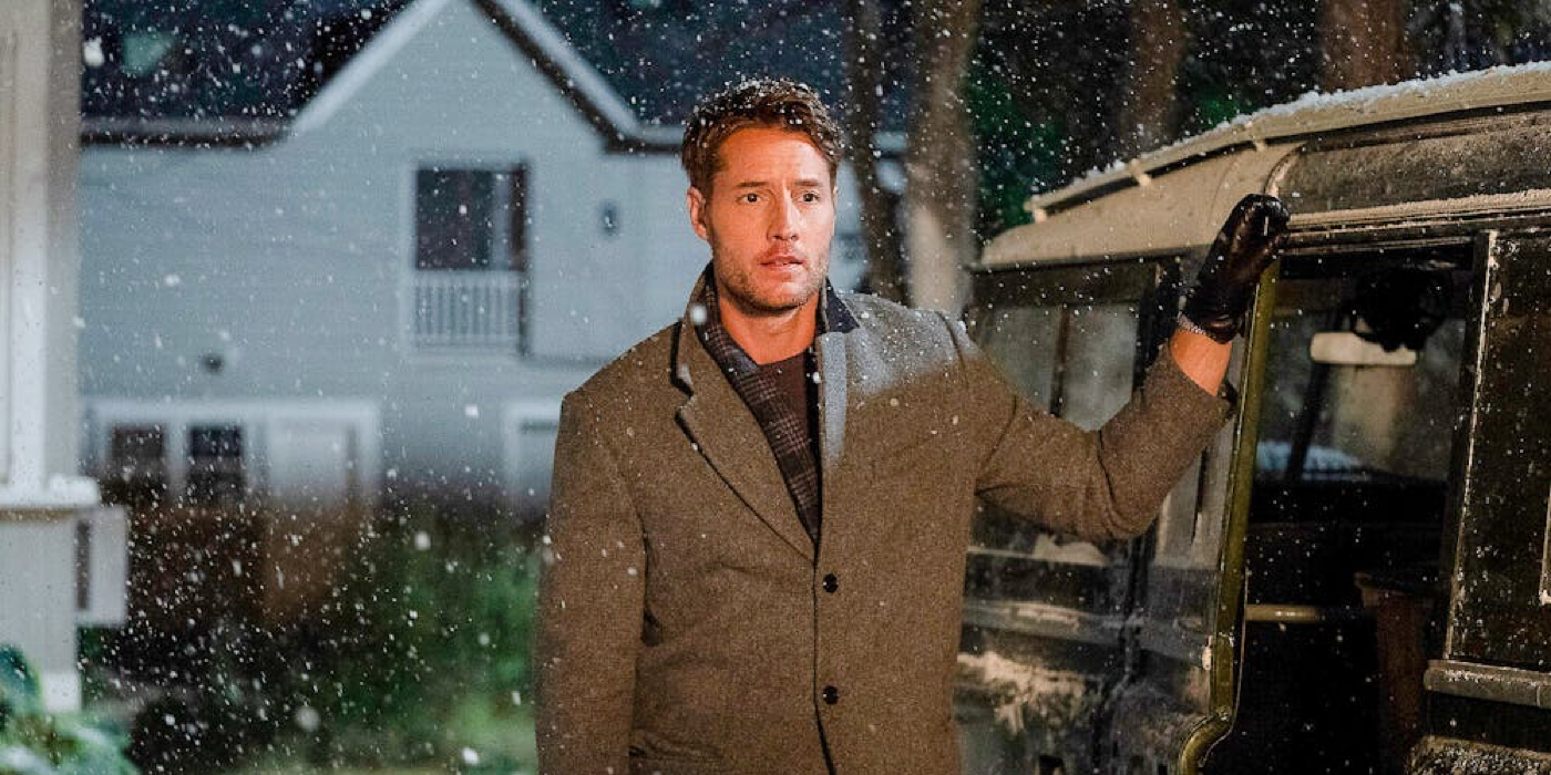 Justin Hartley stands in the snow in The Noel Diary.