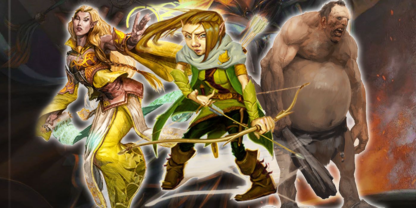 Gnome, an Elf, and a Giant from Dungeons & Dragons