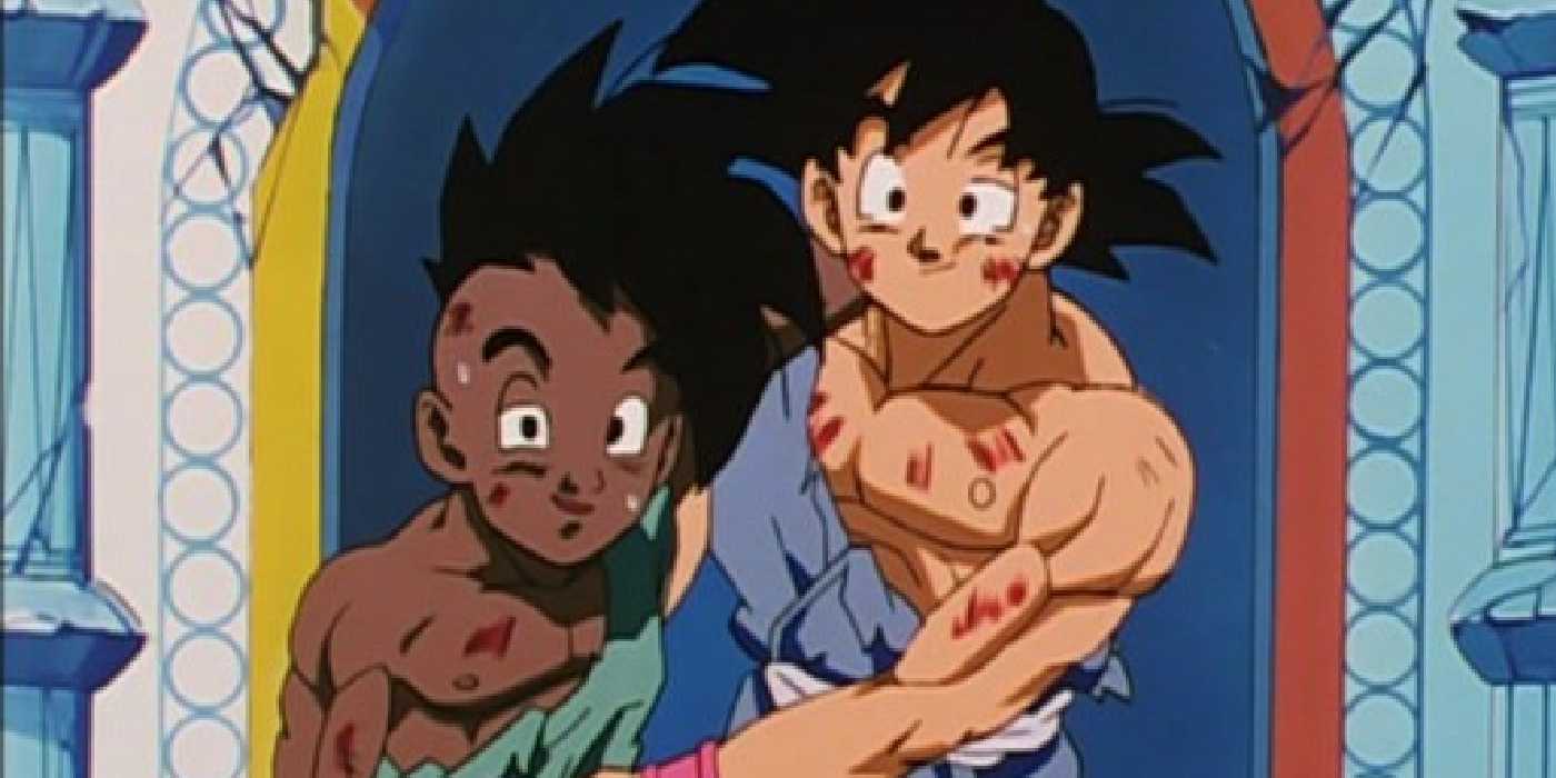 Goku and Uub exit a training session in Dragon Ball GT.
