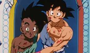Goku and Uub exit a training session in Dragon Ball GT.