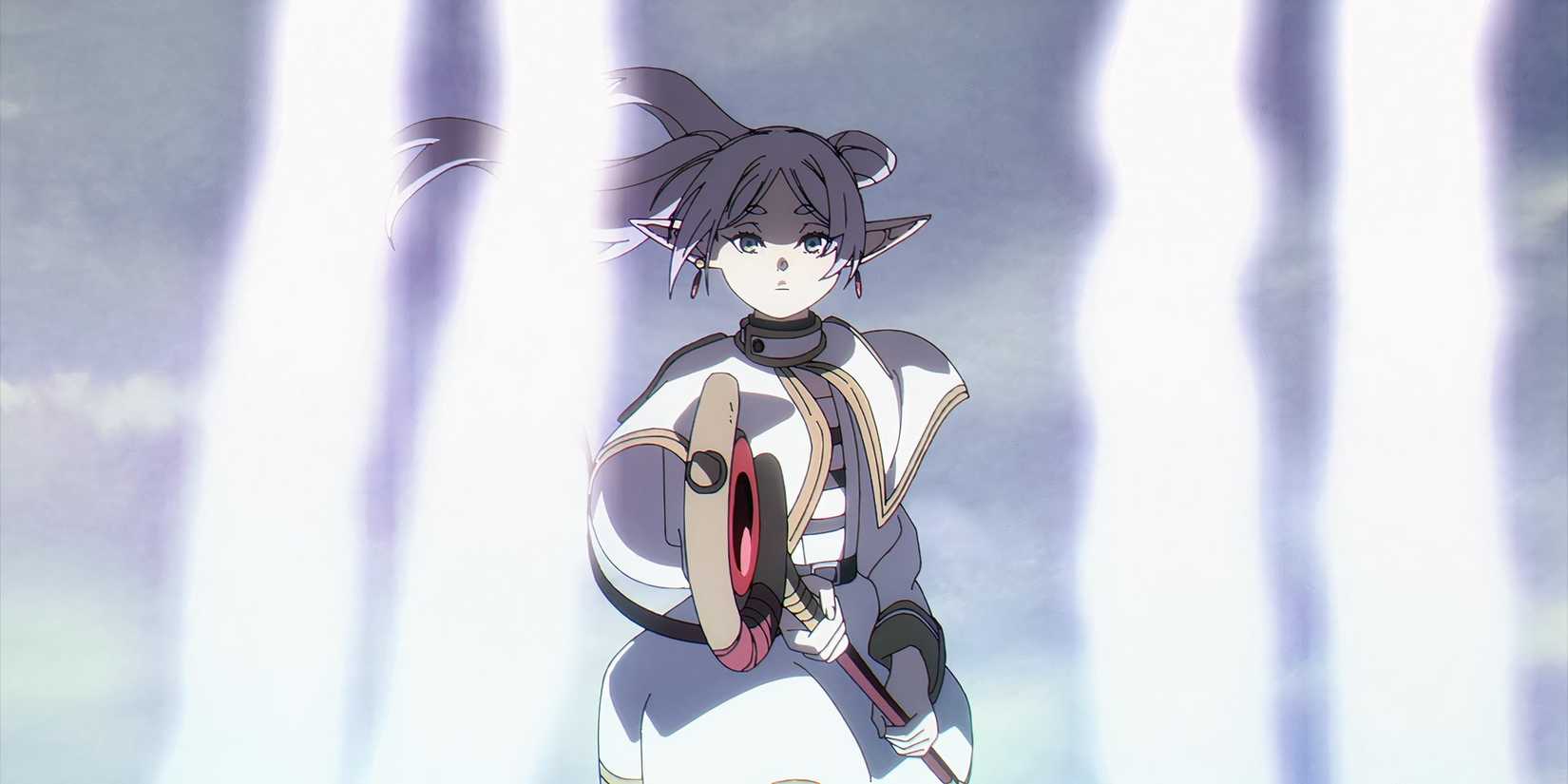 Frieren prepares to fire off a spell, in Frieren: Beyond Journey's End.
