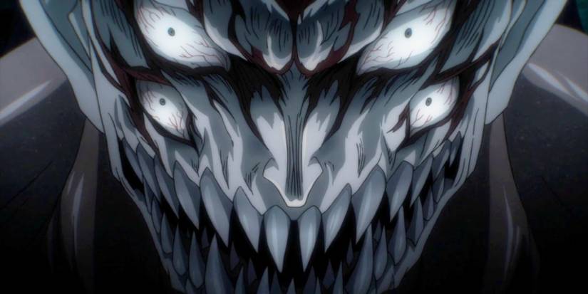 Gotou is enraged while hunting Shinichi in his full parasite form in Parasyte: The Maxim.
