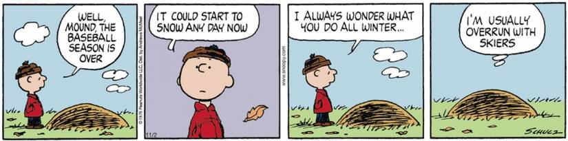 Charlie Brown's pitching mound has a thought.