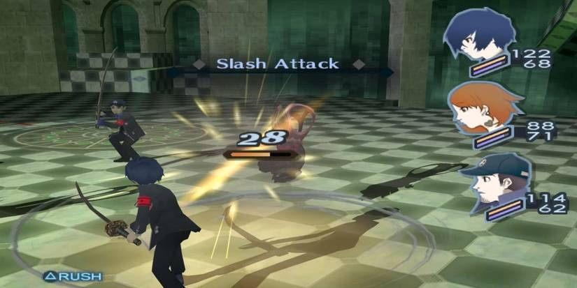 Persona 3 PS2 gameplay featuring the part in turn-based combat.