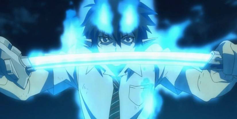 Rin Okumura dégaine son épée des flammes bleues dans Blue Exorcist.