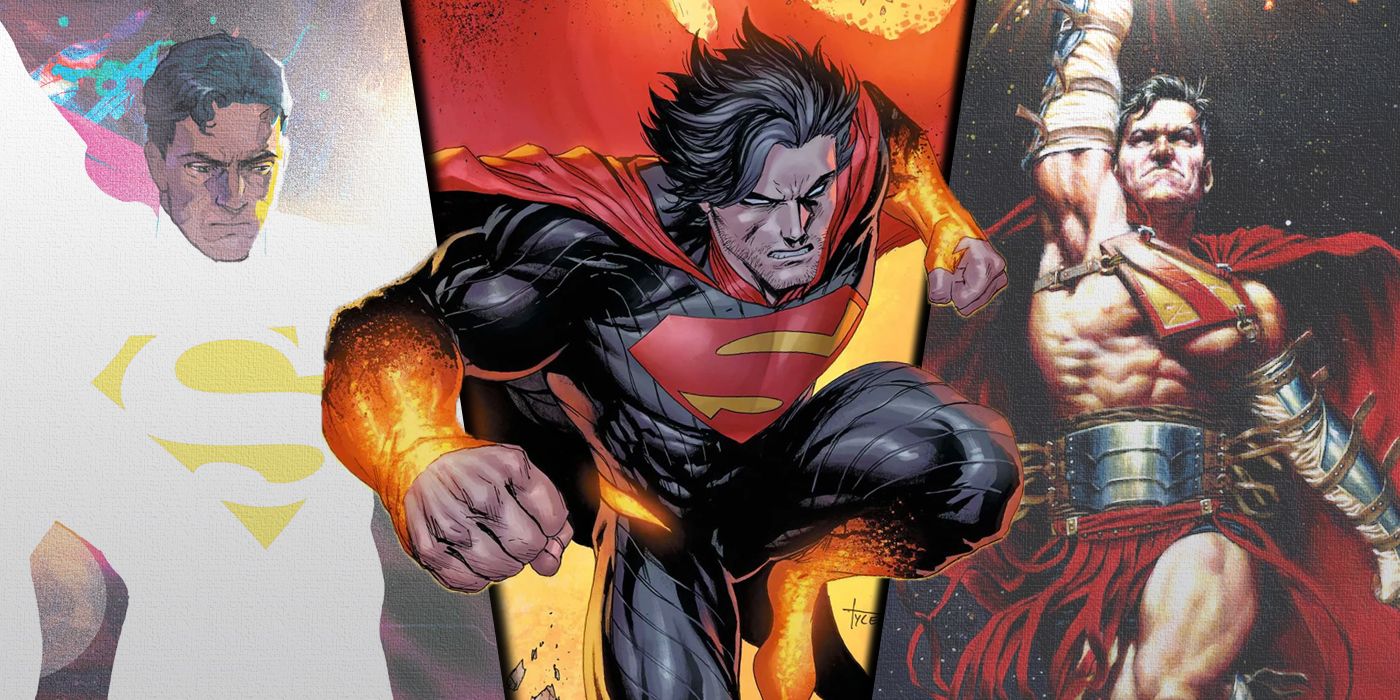 Split image of covers for Superman Lost, Absolute Superman, and the Warworld Saga from DC Comics