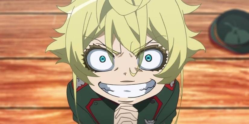 Tanya Degurechaff is grinning wickedly in Saga of Tanya the Evil.