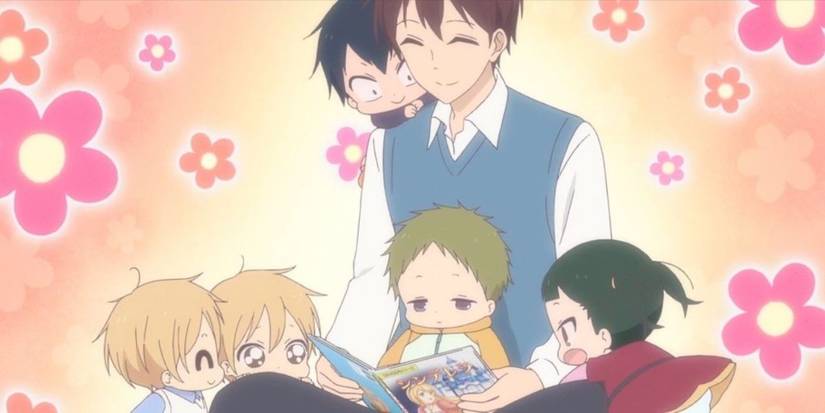Ryuichi membacakan untuk anak-anak di Gakuen Babysitter.
