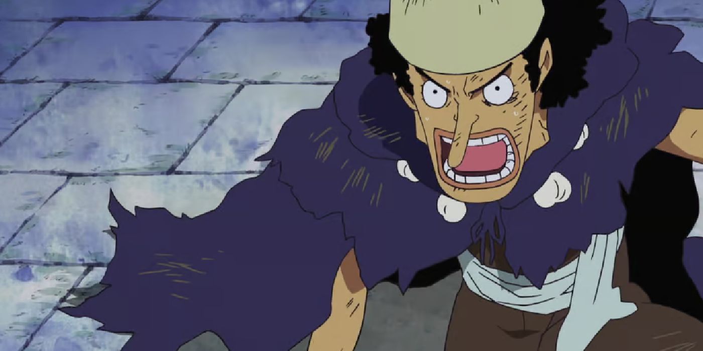 Usopp fights Perona while wearing a purple cloak in One Piece