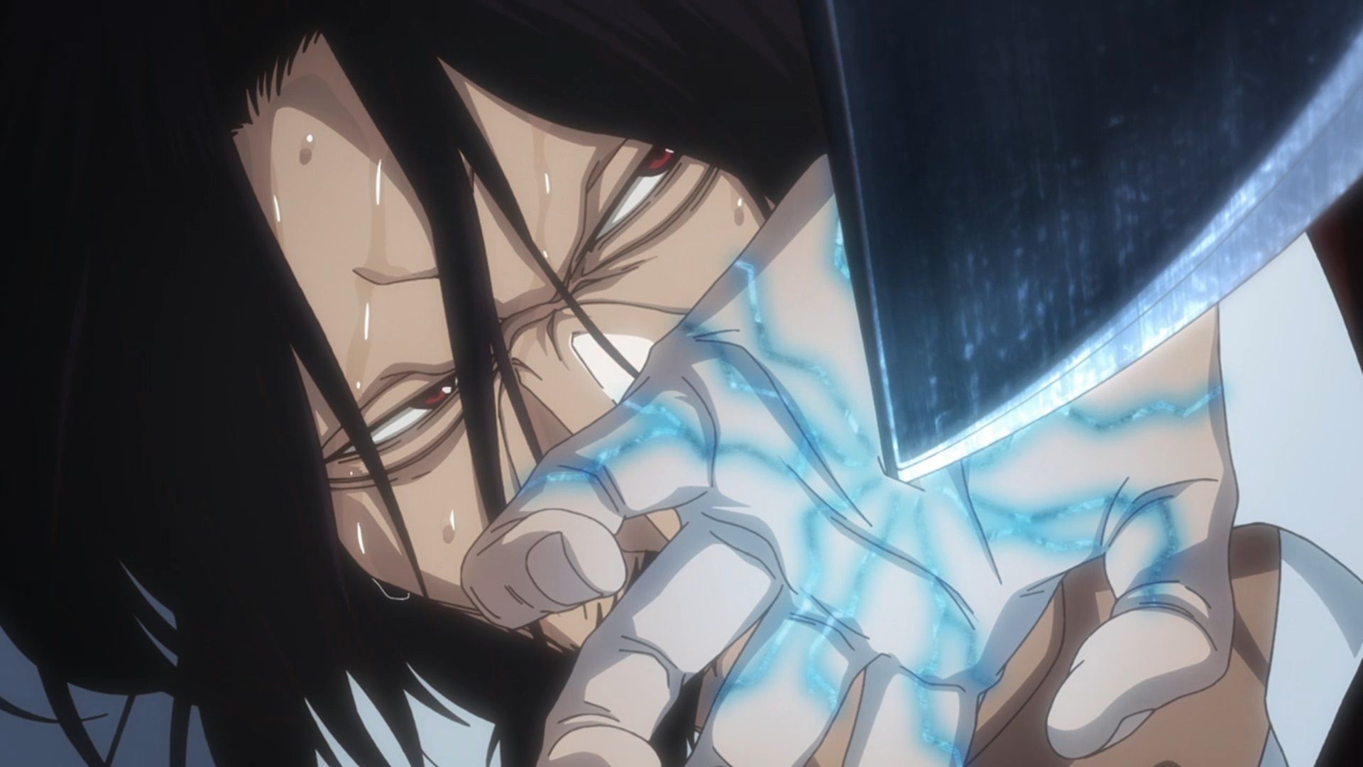 Yhwach bloque la lame d'ichigo avec Blut Vene