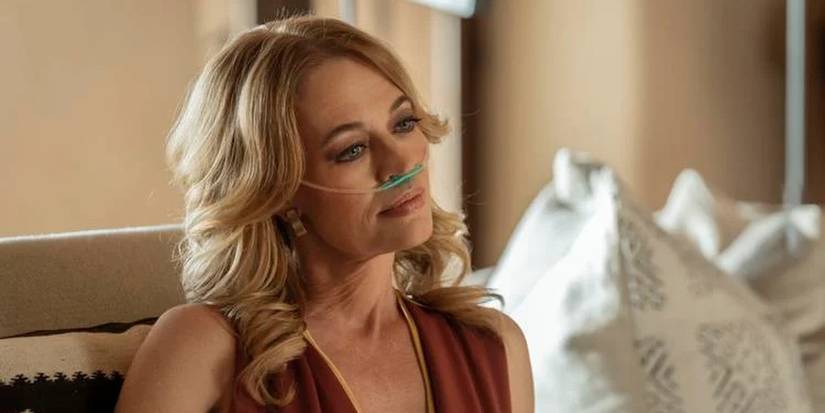 Jeri Ryan as Rosemary Vines wearing her breathing apparatus on Dark Winds