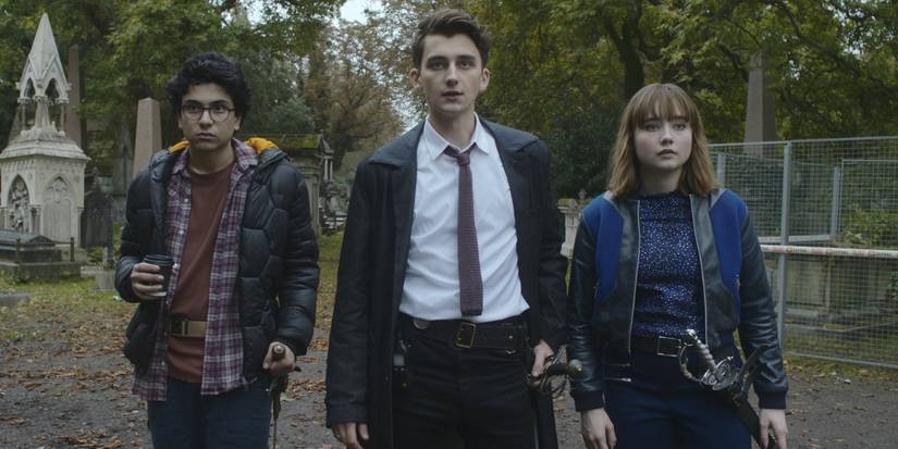 George Karim and Anthony Lockwood and Lucy Carlyle walking in Lockwood & Co.