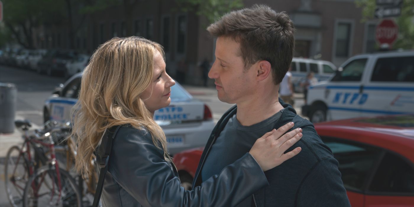 Eddie Janko stands looking fondly at Jamie Reagan with her hand on his shoulder in Blue Bloods