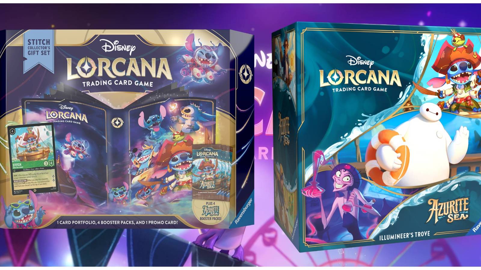Inside Lorcana's Azurite Sea Illumineer's Trove and Stitch Gift Set Inside Lorcana's Azurite Sea Illumineer's Trove and Stitch Gift Set