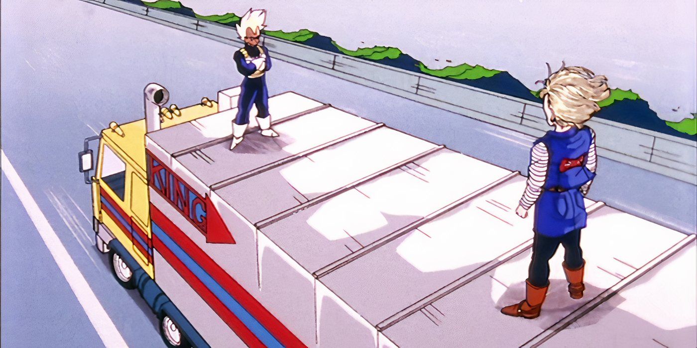 Vegeta and Android 18 clash, while on a moving truck, Dragon Ball Z.