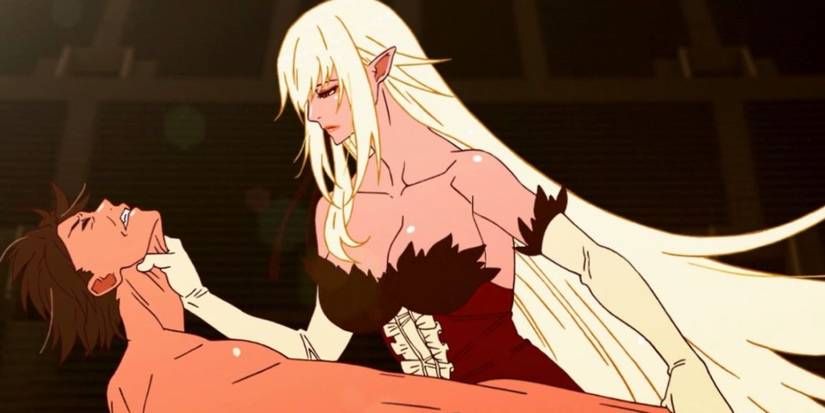 Kiss Shot bóp nghẹt Koyomi Araragi trong Kizumonogatari.