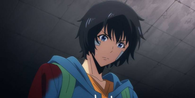 Sung Jin-Woo a du sang sur son sweat à capuche dans Solo Leveling Episode 1.