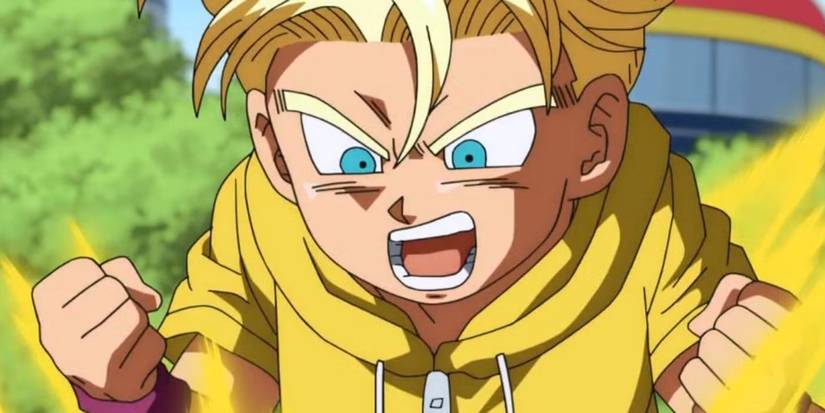 Super Saiyan Trunks gets excited in Dragon Ball Super.