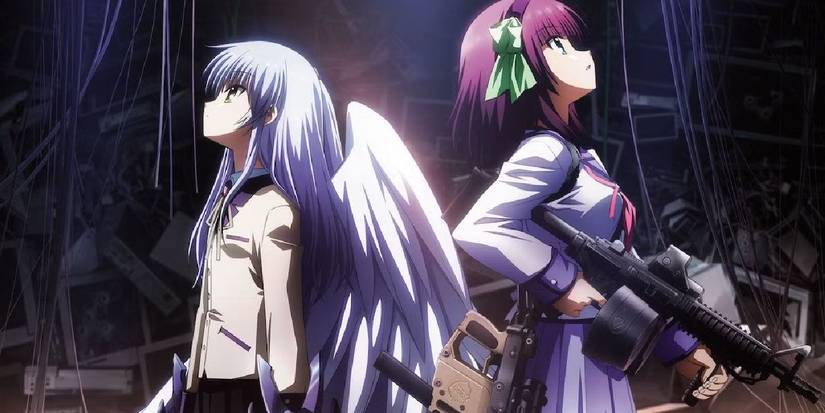 Yuri dan Kanade berdiri saling membelakangi di Angel Beats