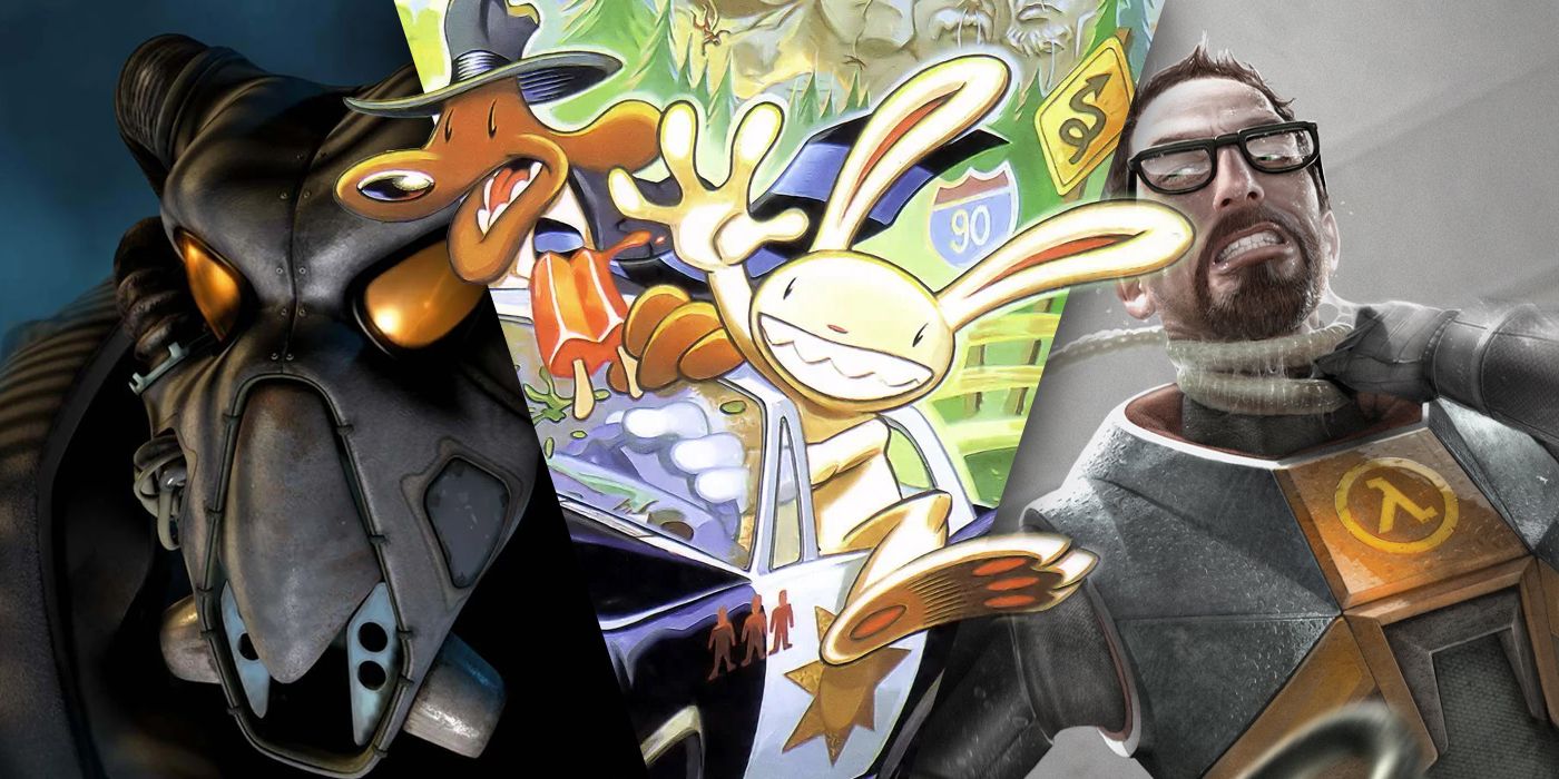 Images from Fallout 2, Sam and Max from Sam & Max Hit the Road, and Gordon Freeman from Half-Life are spliced together.