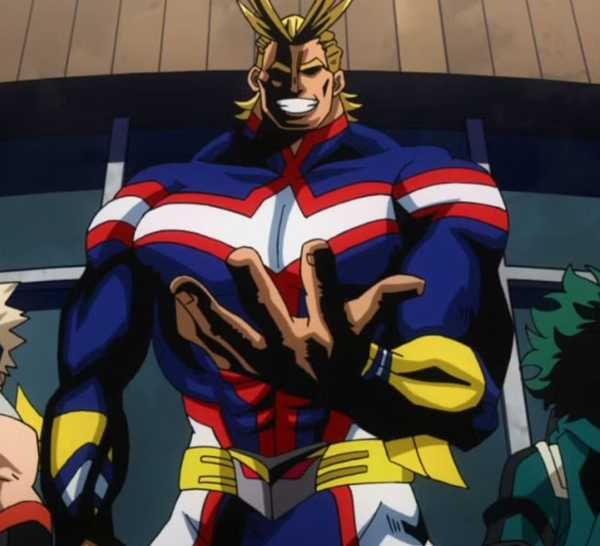 Deku e Bakugo olhando para All Might durante os exames finais da U.A.