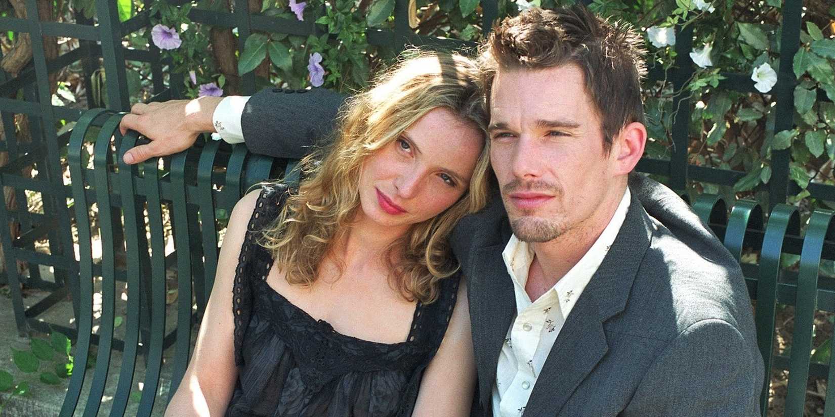 Ethan Hawke and Julie Delpy on a Bench in Before Sunset