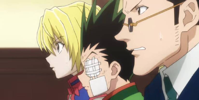Gon, Kurapika et Leorio ont l'air inquiets dans Hunter x Hunter.