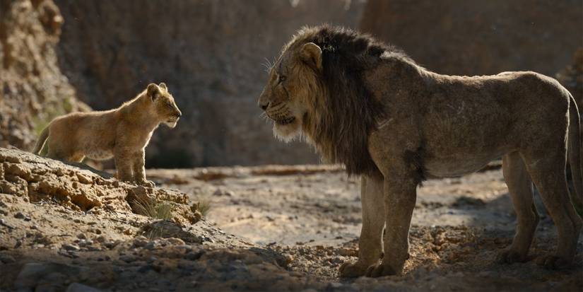 Simba and Scar in The Lion King 2019 live-action remake.