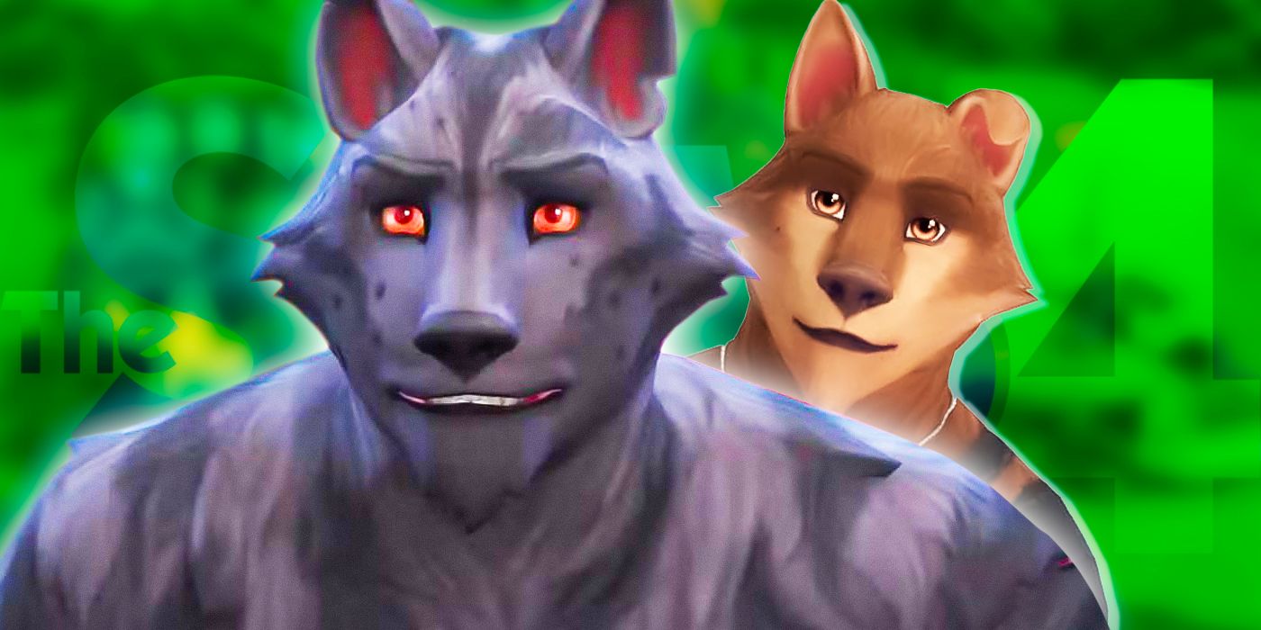 Greg si manusia serigala di tengah, lalu logo The Sims 4 dan Lou Howell si manusia serigala