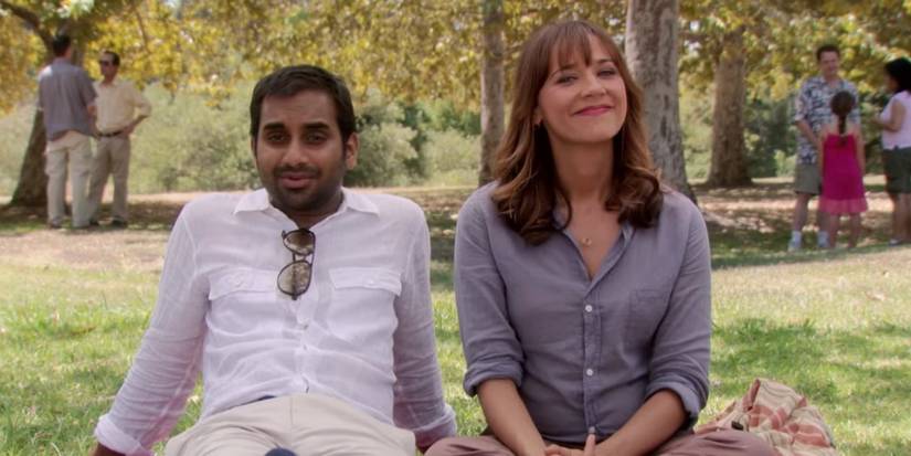 Aziz Ansari as Tom Haverford and Rashida Jones as Ann Perkins in Parks and Recreation