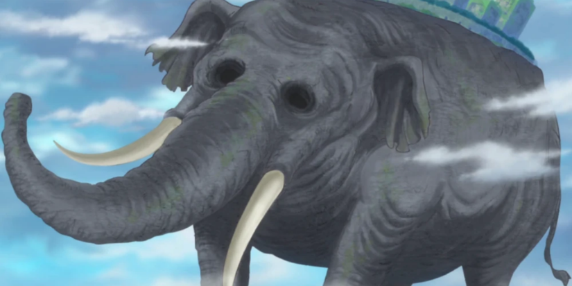 Zunesha, carregando a cidade de Zou através do oceano em One Piece