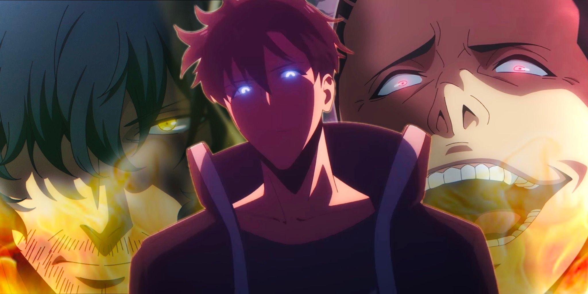 Sung Jinwoo stares menacingly at Ilhwan and Dongsoo in Solo Leveling