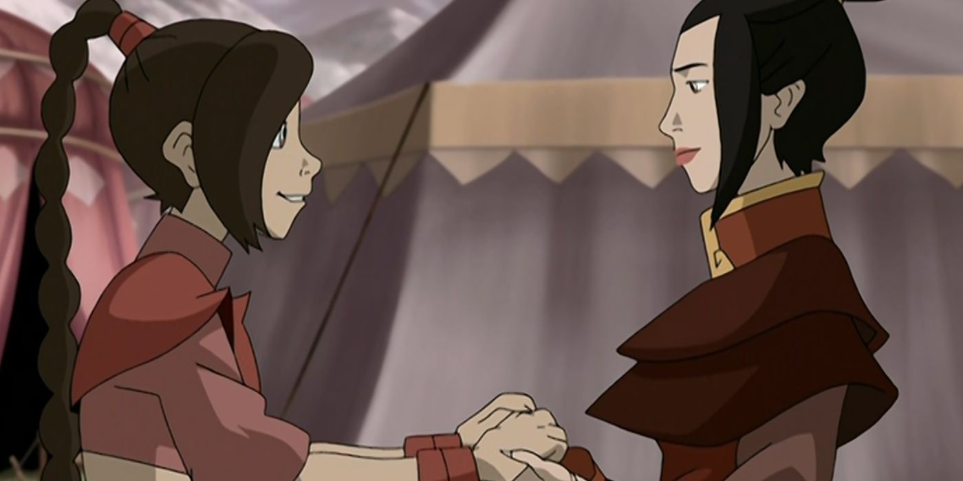 azula and ty lee hold hands at the circus