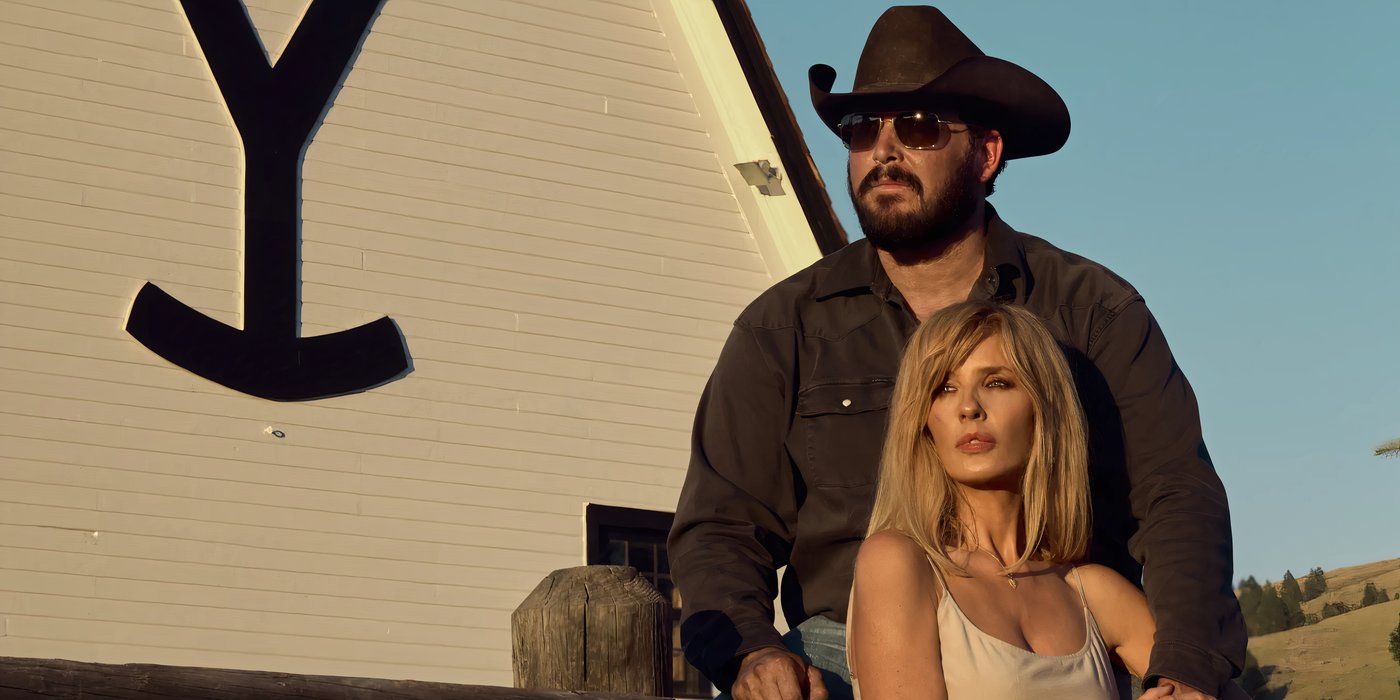 Beth and Rip take in a sunset on the ranch together in Yellowstone.
