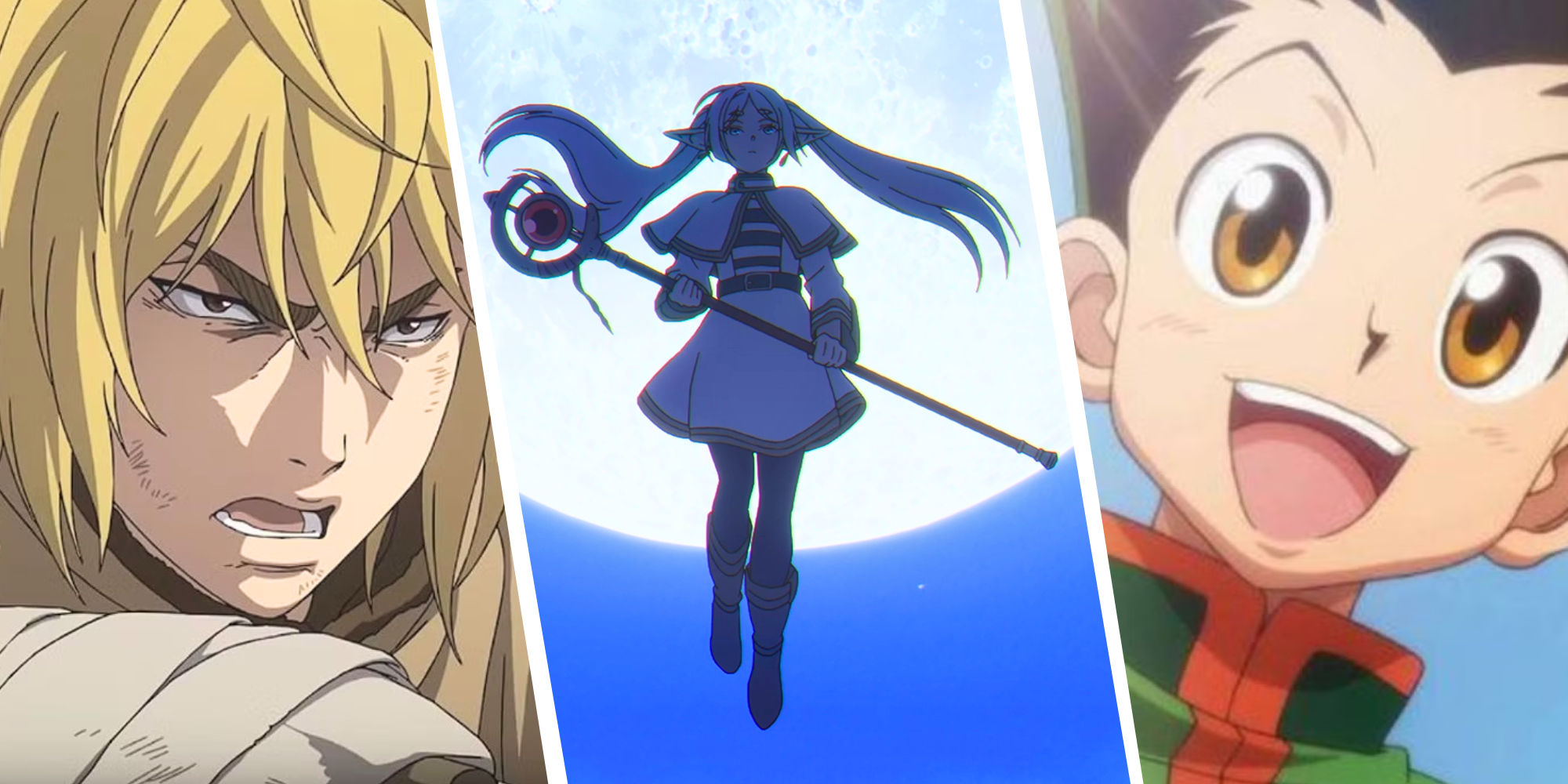 A custom image is composed of  shots of characters from Vinland Saga, Frieren Beyond Journey's End and Hunter x Hunter.