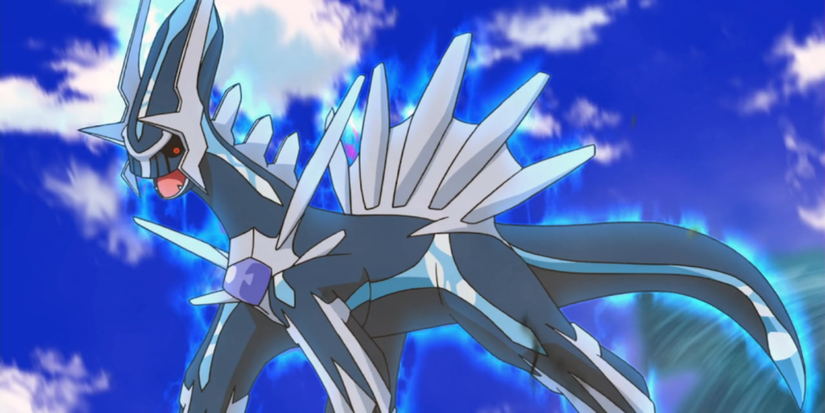 Dialga is floating in the sky in Pokémon.