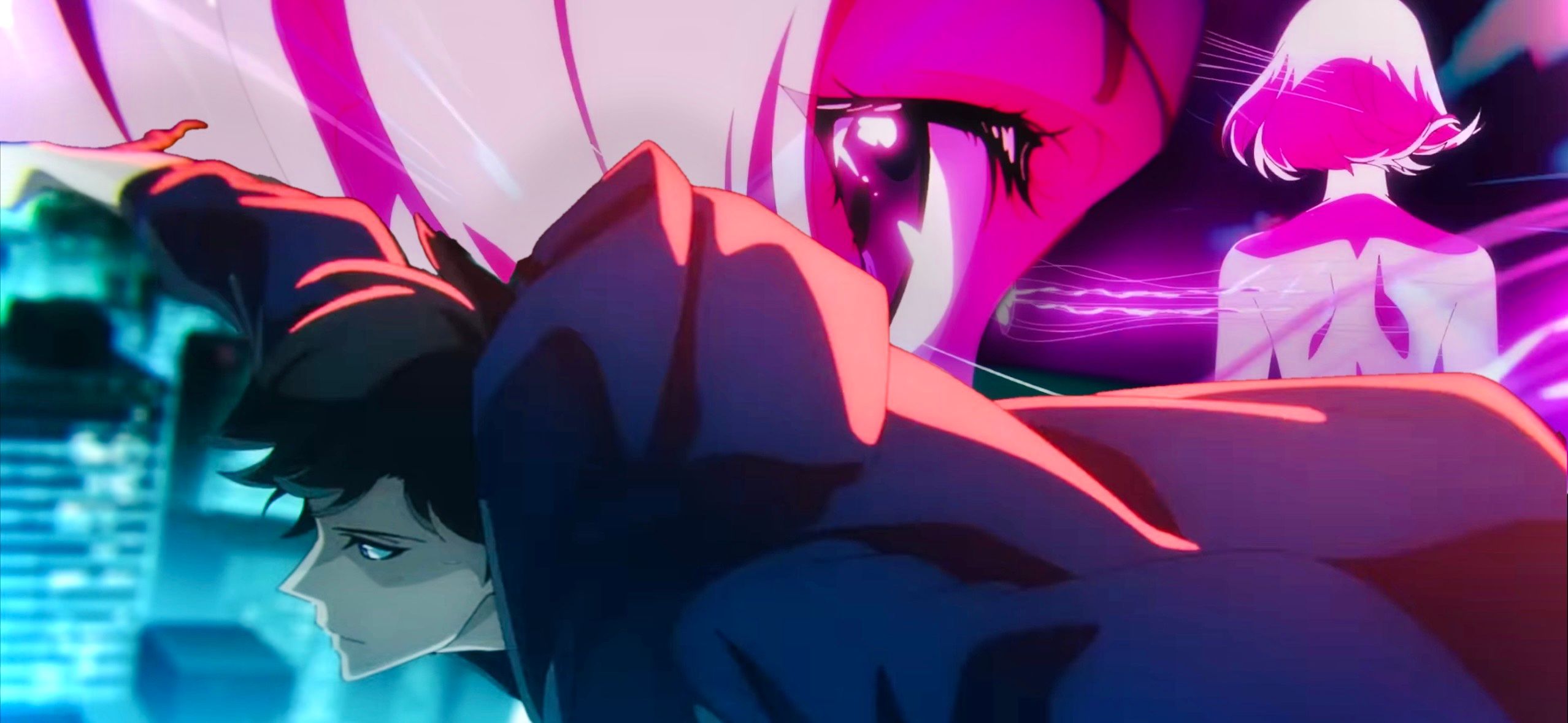 Sung Jinwoo jumps over a city while Cha Hae-in watches in Solo Leveling Season 2