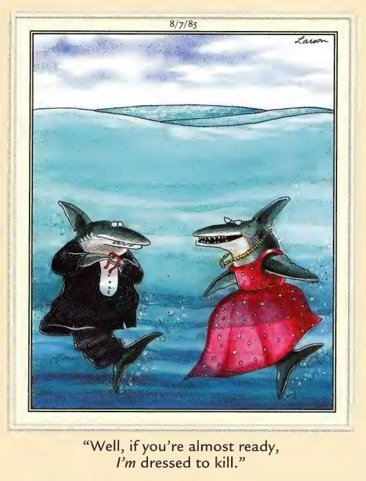 Far Side comic with two sharks on a date