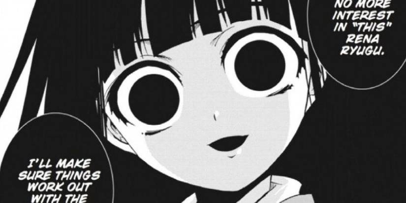 Rena's eyes are wide in an unnerving manner in the Higurashi When They Cry manga.