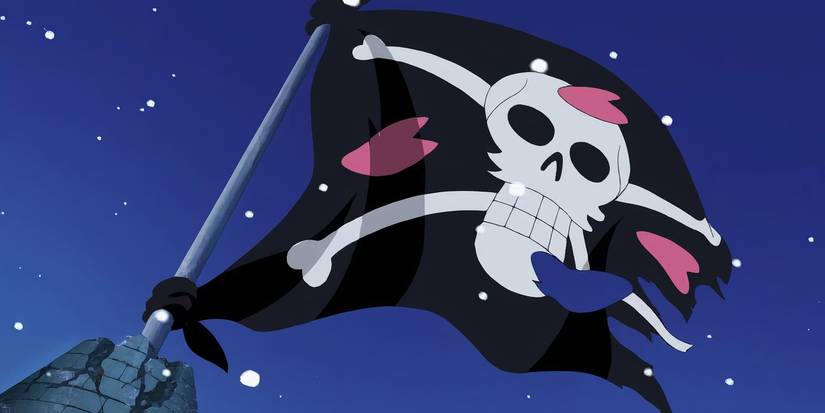 Hiriluk's flag waves in the wind during One Piece's Drum Island arc.