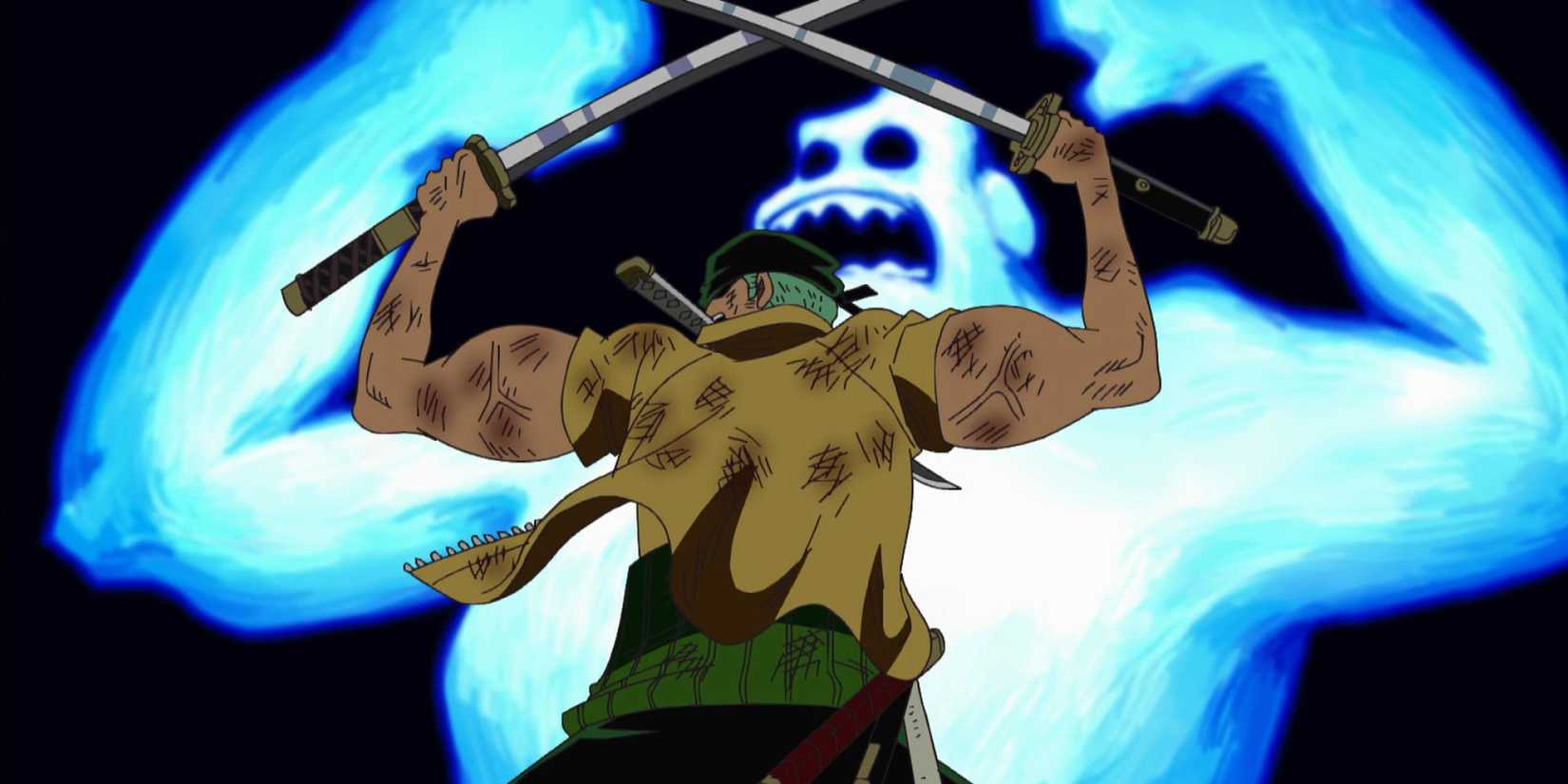 Zoro using his Ichi Gorilla Ni Gorilla ability in One Piece