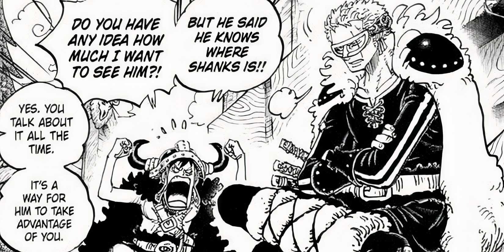 Roronoa Zoro et Luffy parlent dans leurs tenues Elbaf pendant le chapitre 1136 de One Piece