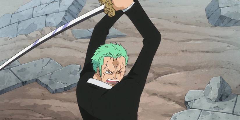 Roronoa Zoro is preparing to use Horse Ogre against Pica of the Donquixote family in One Piece's Dressrossa Arc.