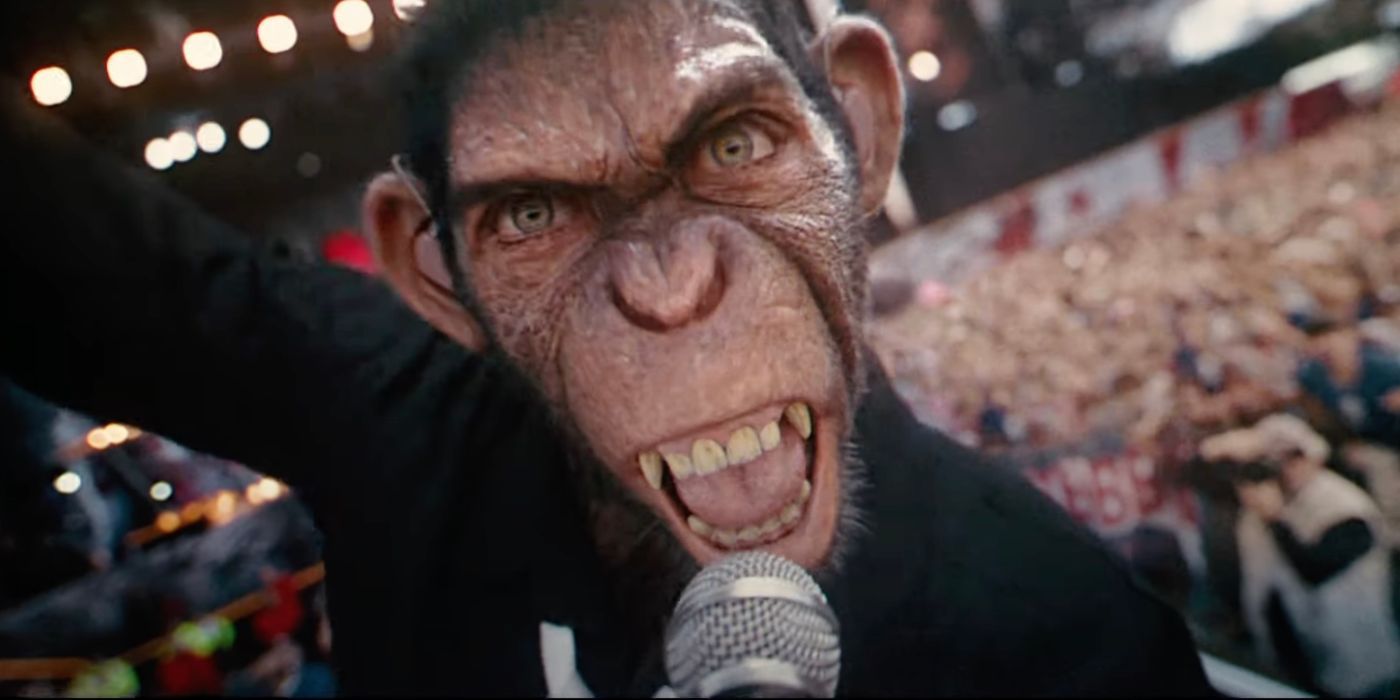 Robbie Williams is a CG chimpanzee performing for the masses in Better Man