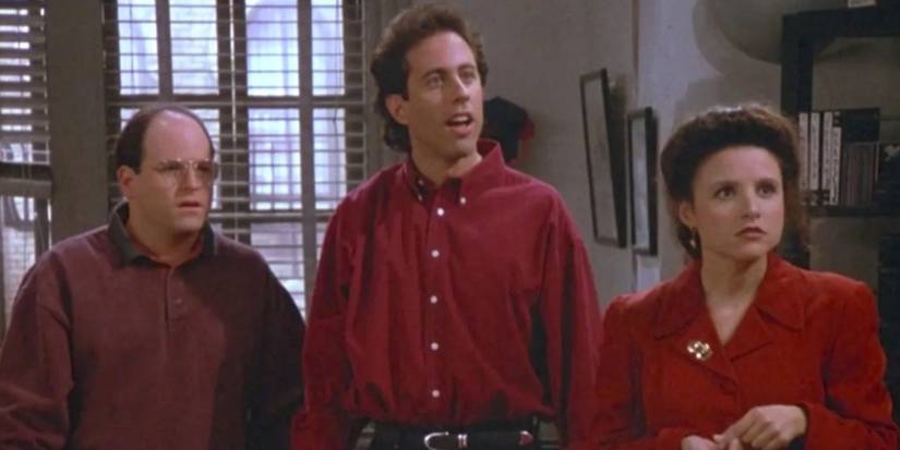 George, Jerry, and Elaine are surprised Kramer is already out of the contest in Seinfeld.