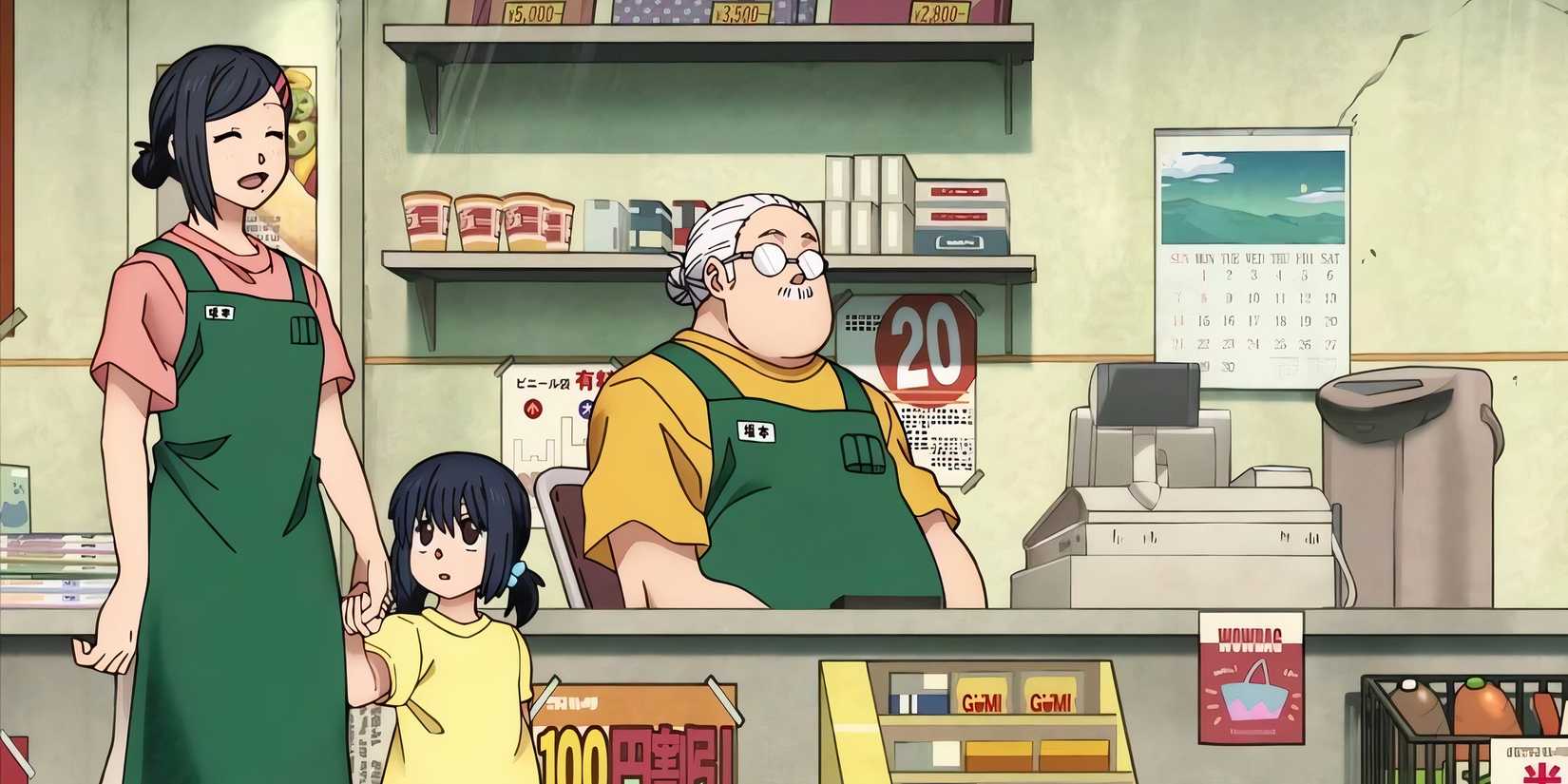 Taro Sakamoto in his convenience store, surrounded by his family and friends